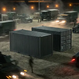 Mobile Strongroom container deployed at night