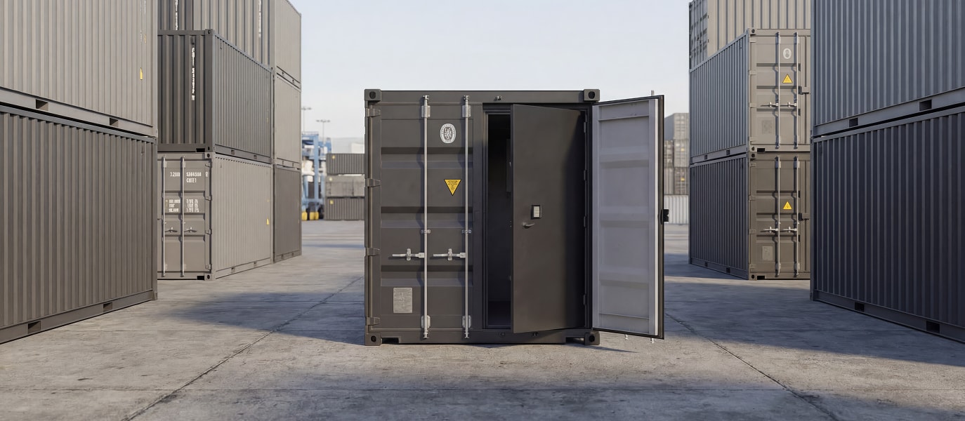 Mobile Strongroom container vault with open door