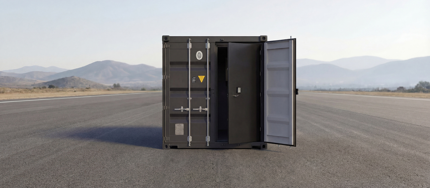 Mobile Strongroom container vault with open door